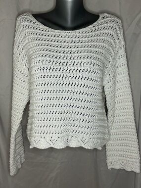 American Eagle Outfitters White Crochet Scoop Neck Sweater